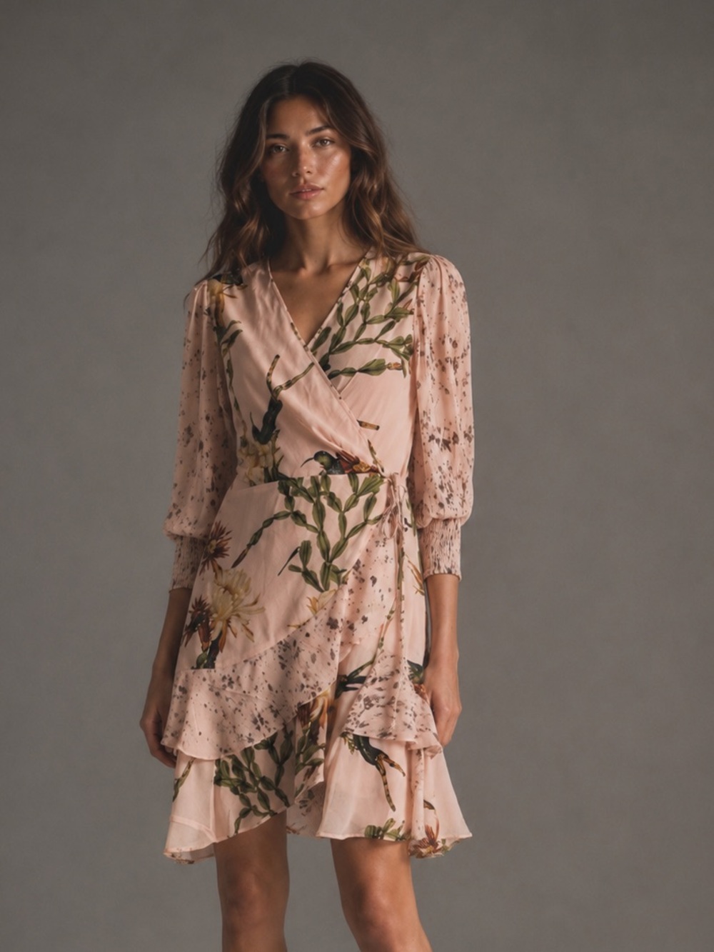 AllSaints Hummingbird Wrap Midi Dress Botanical